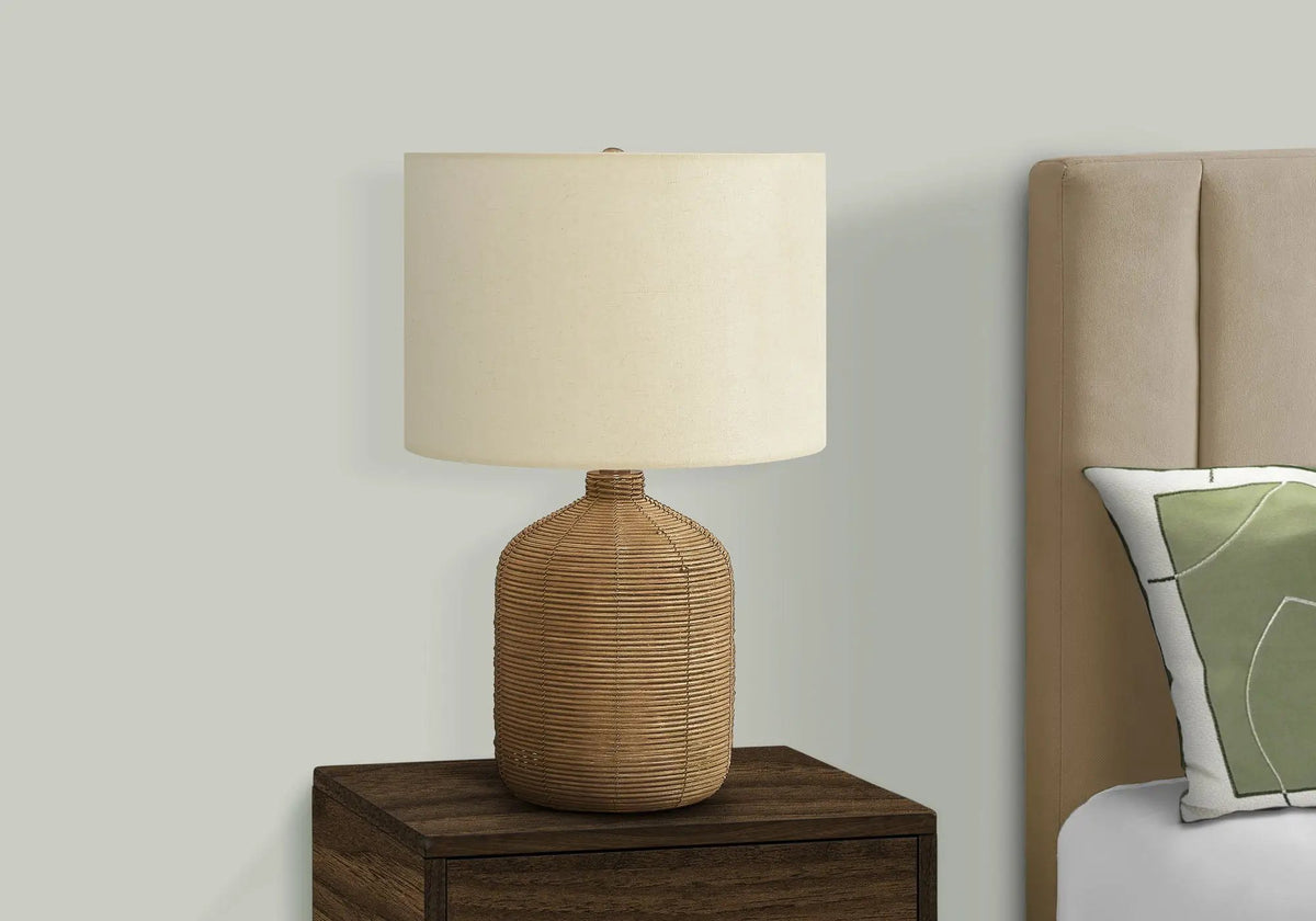 Rattan Table Lamp | Textured Rattan Base | 22.5 Inch Height | 3-Way Dimmable Lighting