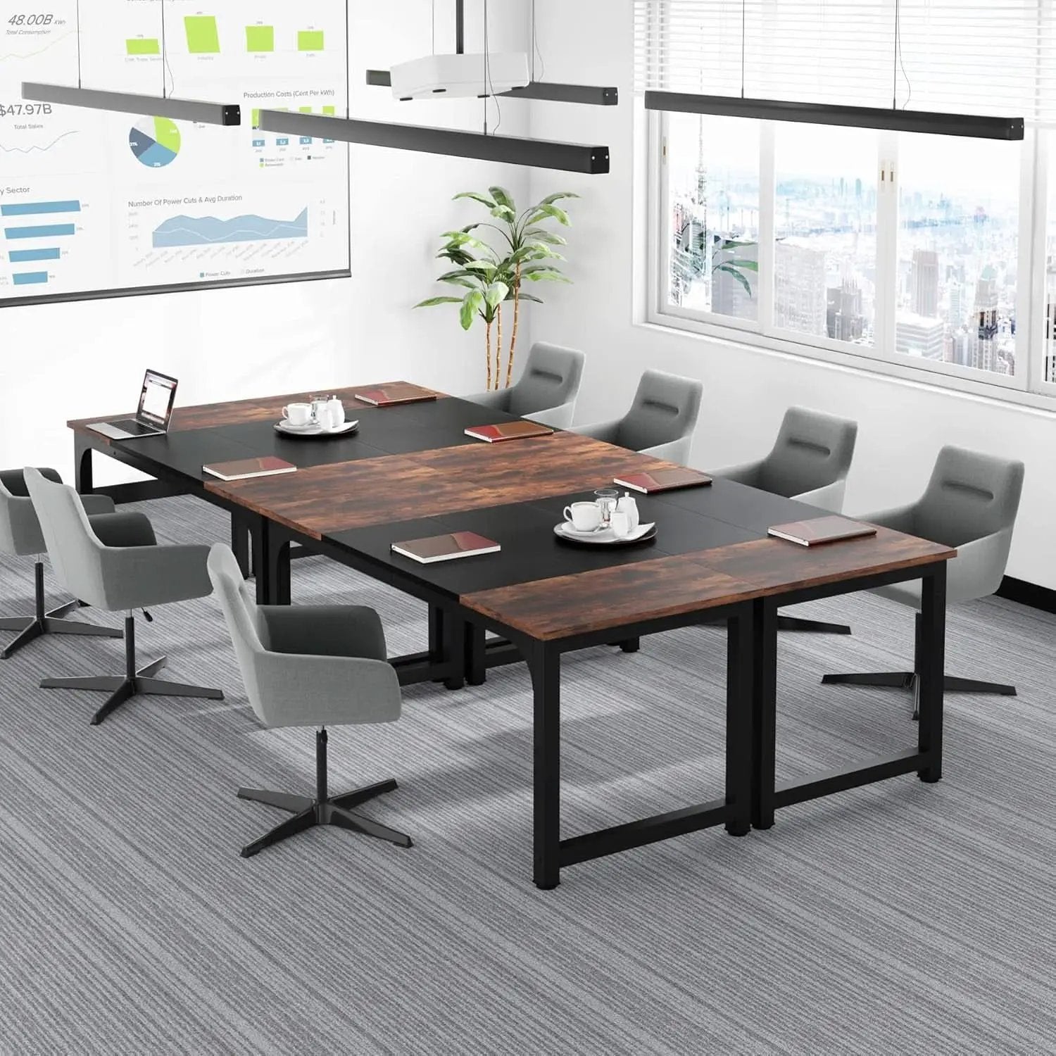 63 Inch Executive Desk Two Tone Brown Black Heavy Duty Frame from PriceLows™