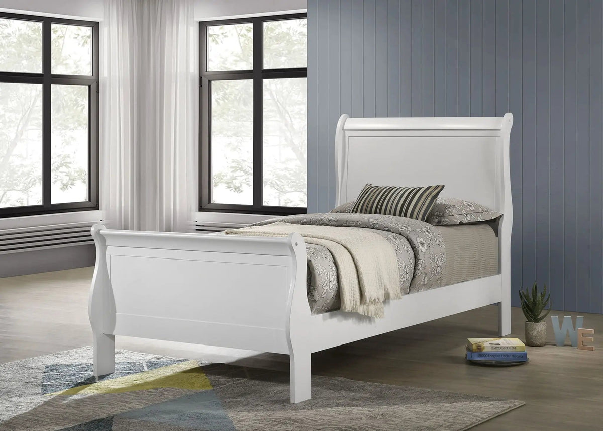 Louis Philippe 47-inch Twin Sleigh Panel Bed | 41.25 x 84.5 x 47.25 in | Bedroom Furniture | White