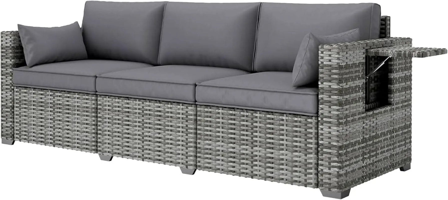 Three Seater Wicker Sofa with Side Tray Tables from PriceLows™