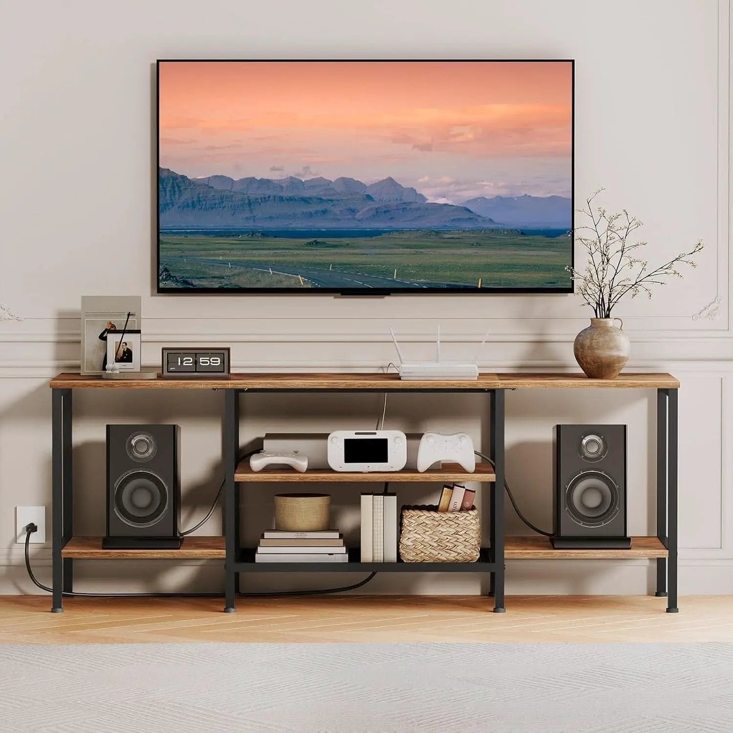 TV Stand With Power Outlets For 65 Inch TV Open Shelves from PriceLows™
