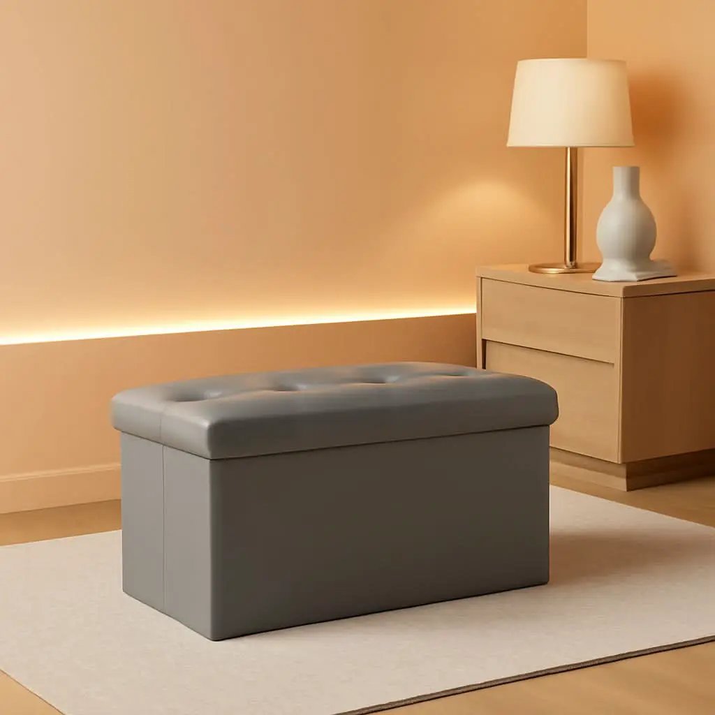 Storage Ottoman Bench 30 Inch Gray Removable Divider from PriceLows™