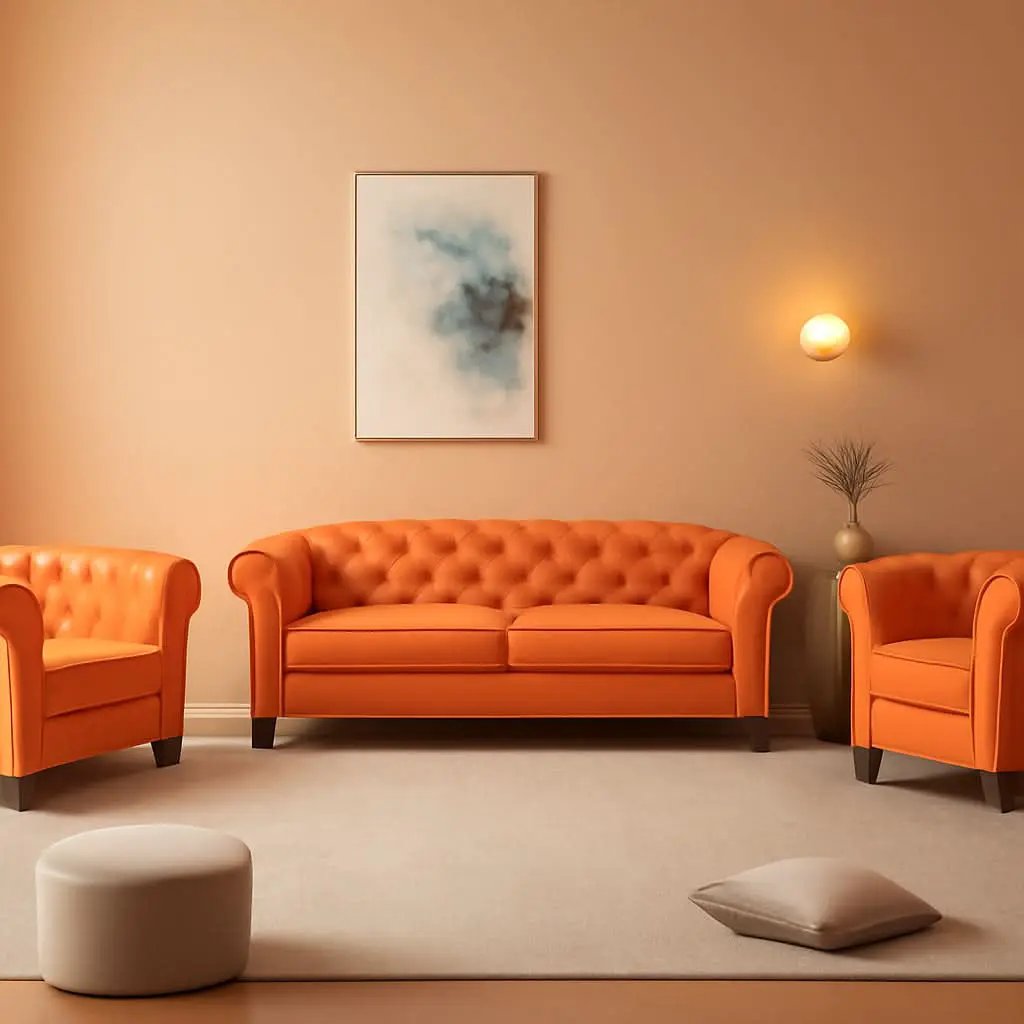 Three Piece Orange Sectional Sofa Set Tufted Living Room from PriceLows™