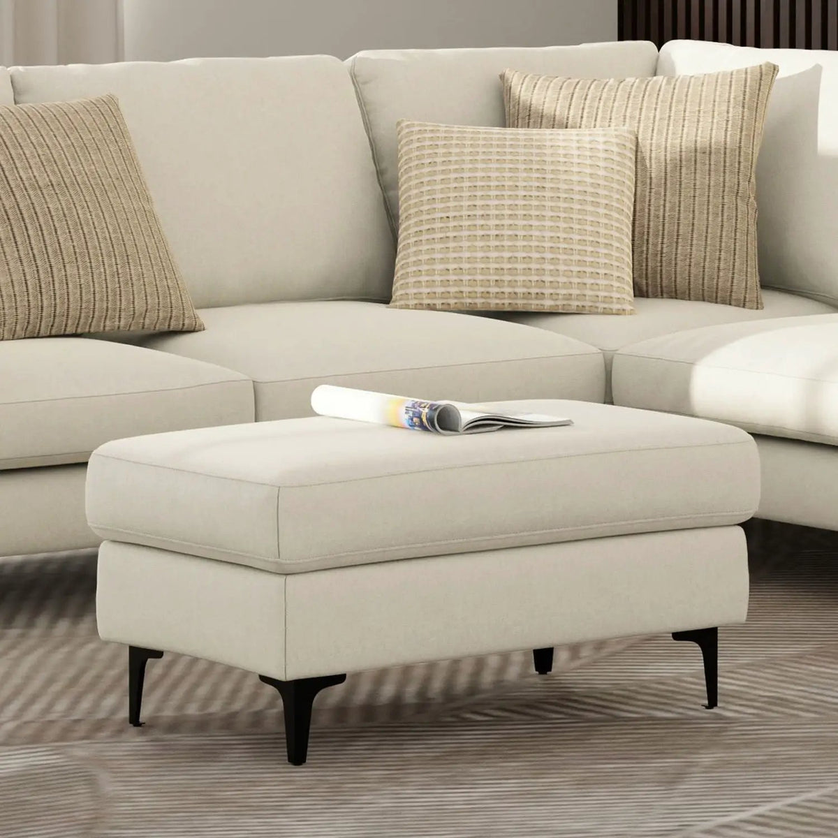 Ava Mid Century Ottoman | Performance Fabric | 100% Recycled Material | 36 Inch Width