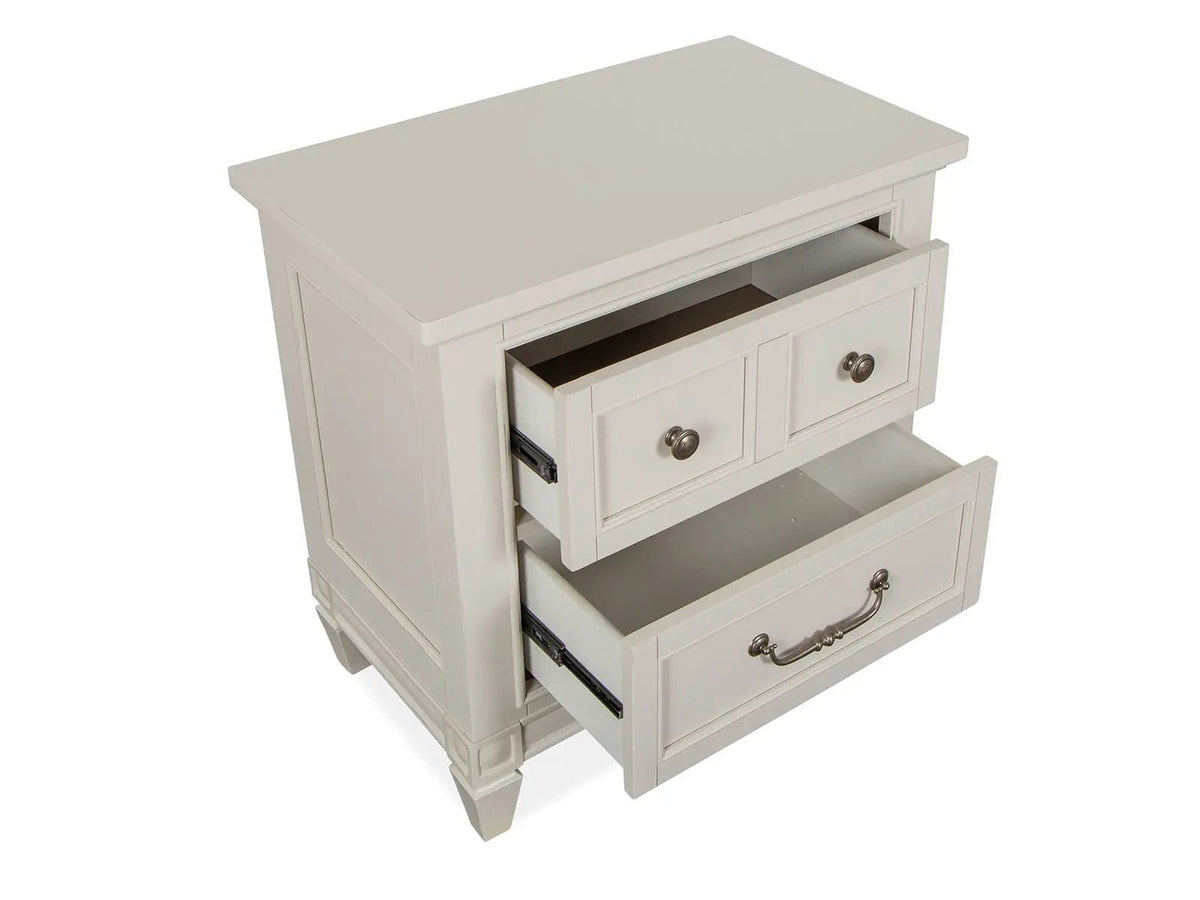 Willowbrook Drawer Nightstand Nightstands w/ Charging Station | 17.25 x 28 x 28.75 in | Veneer & Wood | Egg Shell White With Slight Rub Through