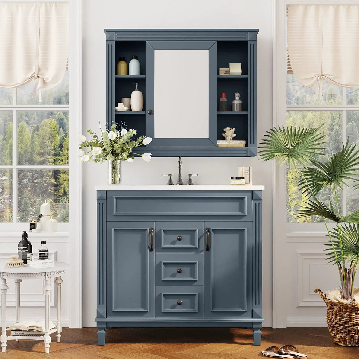 Bathroom Vanity With Top Sink | Mirror Cabinet Included | 2 Soft Closing Doors | 2 Drawers