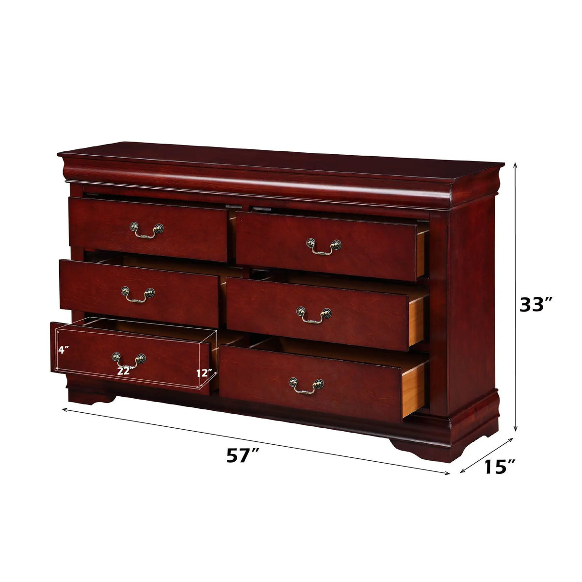Louis Philippe Bedroom Dresser | Six Drawers | Sleek Design | 57 Inch Width