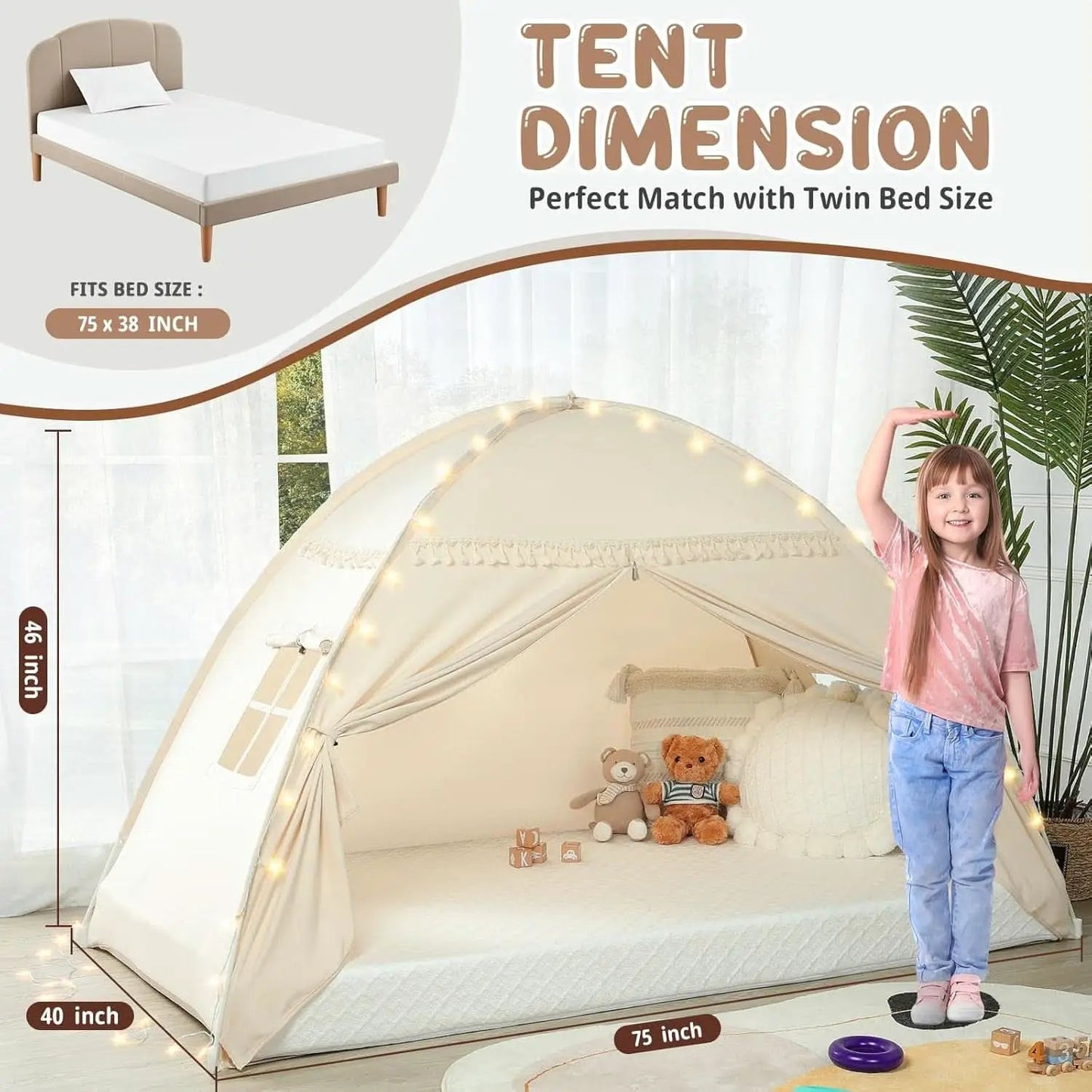 Golden Beige Premium Toddler Canopy Bed Tent Privacy from PriceLows™