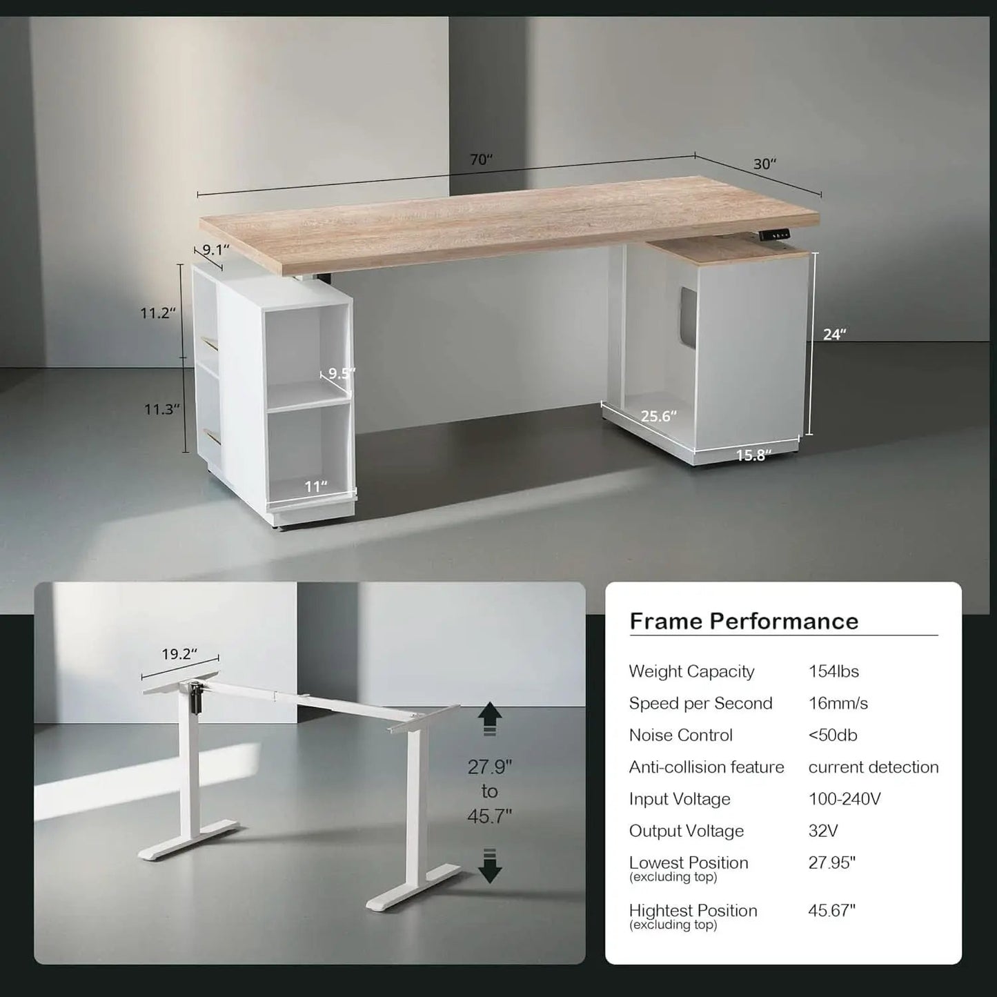 71 Inch L Shaped Standing Desk With USB Walnut Finish from PriceLows™