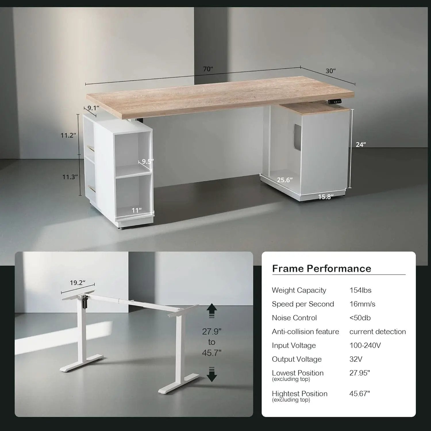 71 Inch L Shaped Standing Desk With USB Walnut Finish from PriceLows™