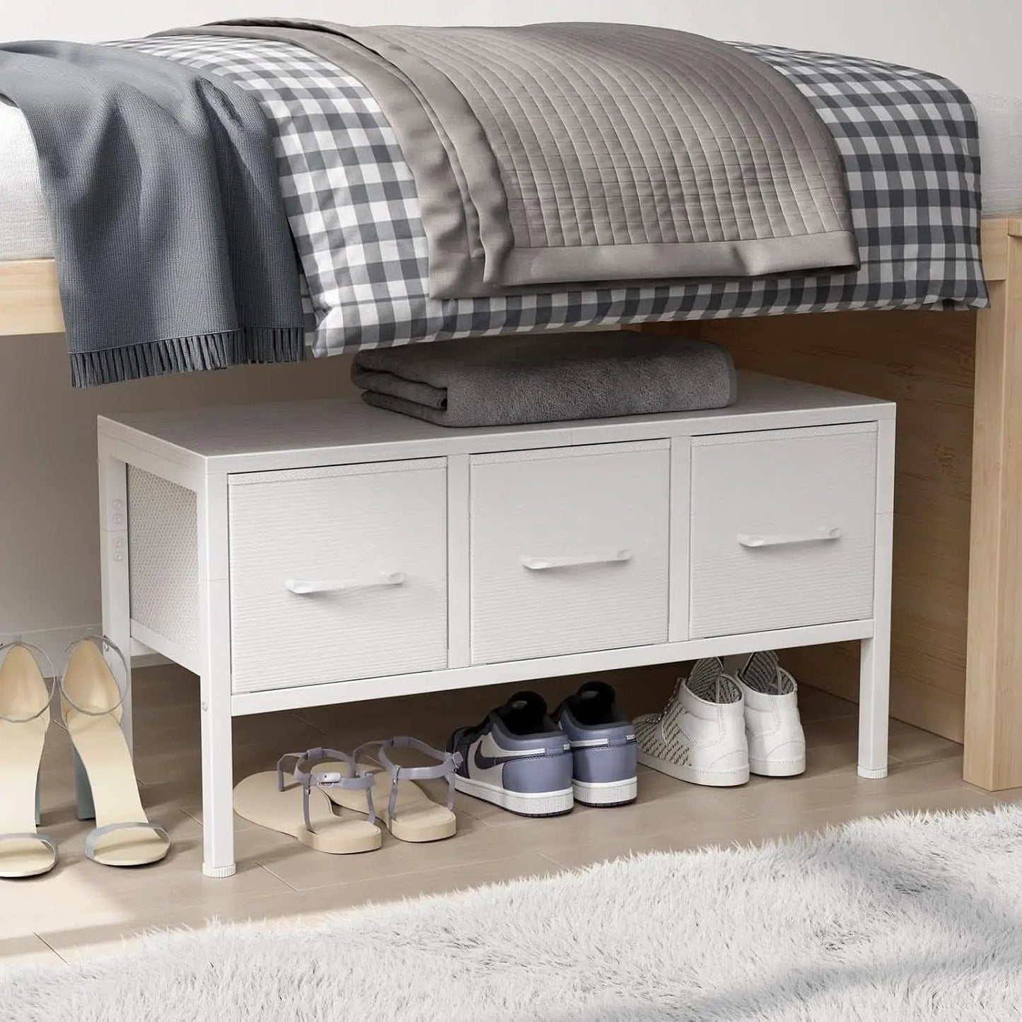 White Closet Storage Organizer With Fabric Drawers from PriceLows™