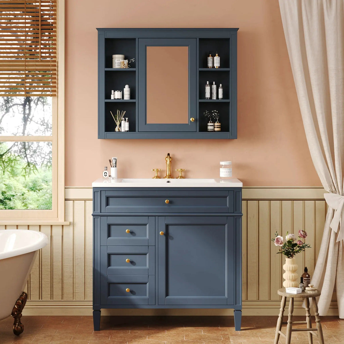 Bathroom Vanity With Mirror Cabinet | Single Sink | Soft Close Doors And Drawers