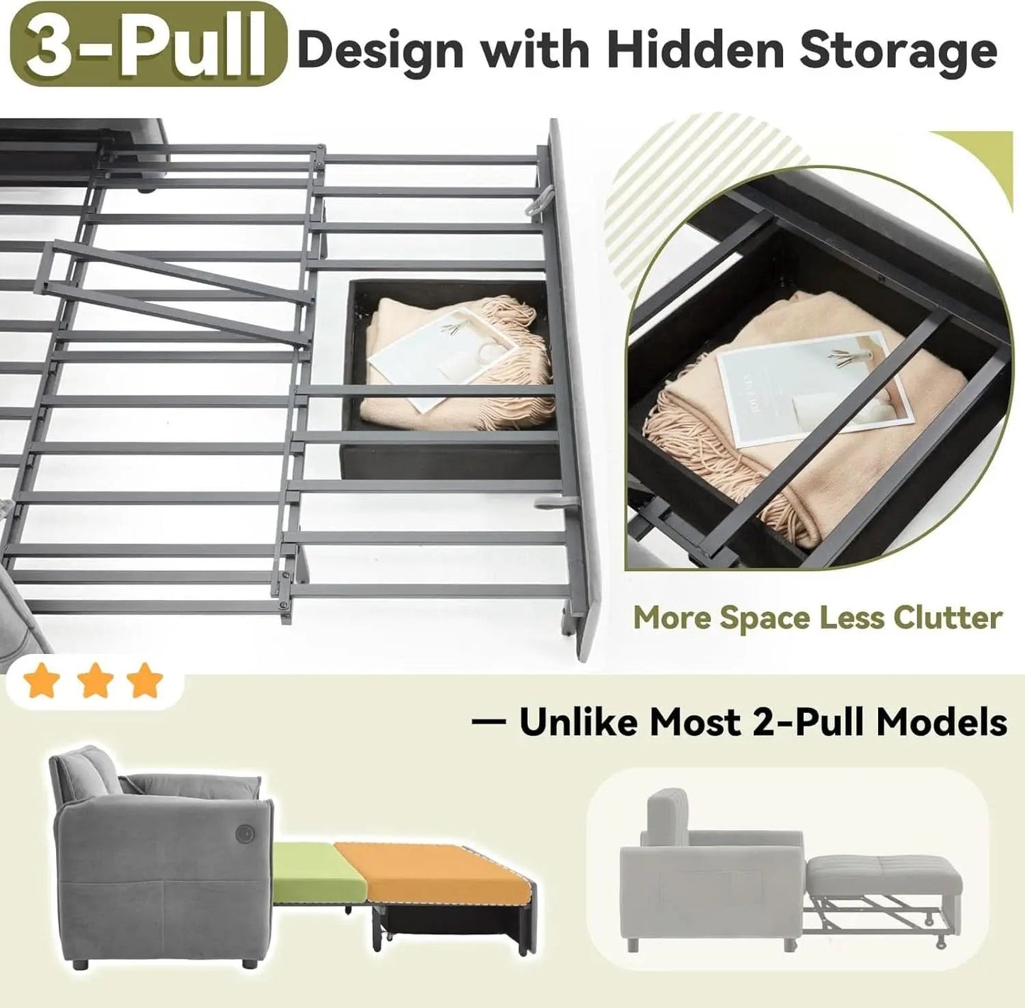Light Grey Eighty Seven Inch Convertible Sleeper Sofa from PriceLows™