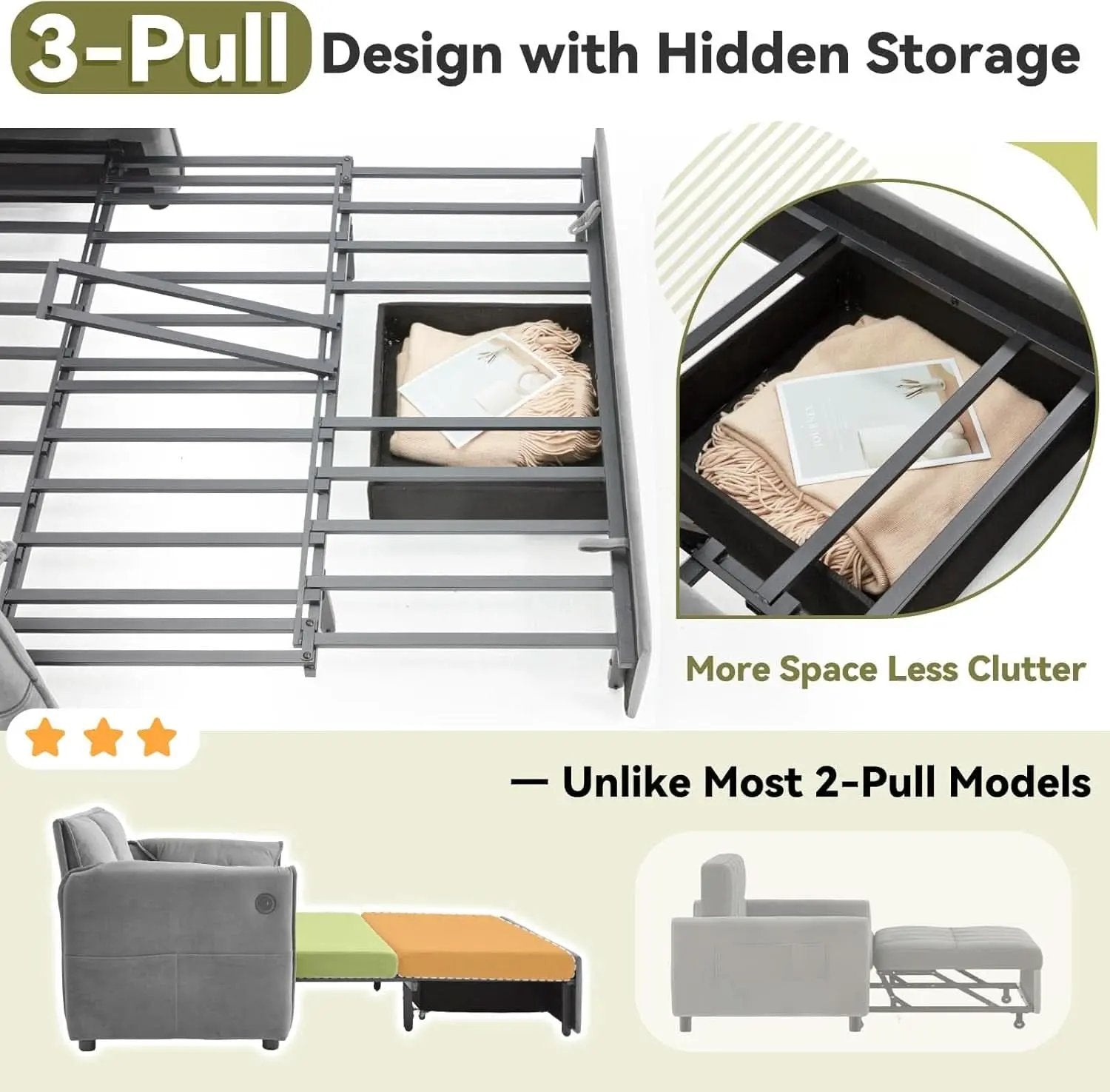 Light Grey Eighty Seven Inch Convertible Sleeper Sofa from PriceLows™
