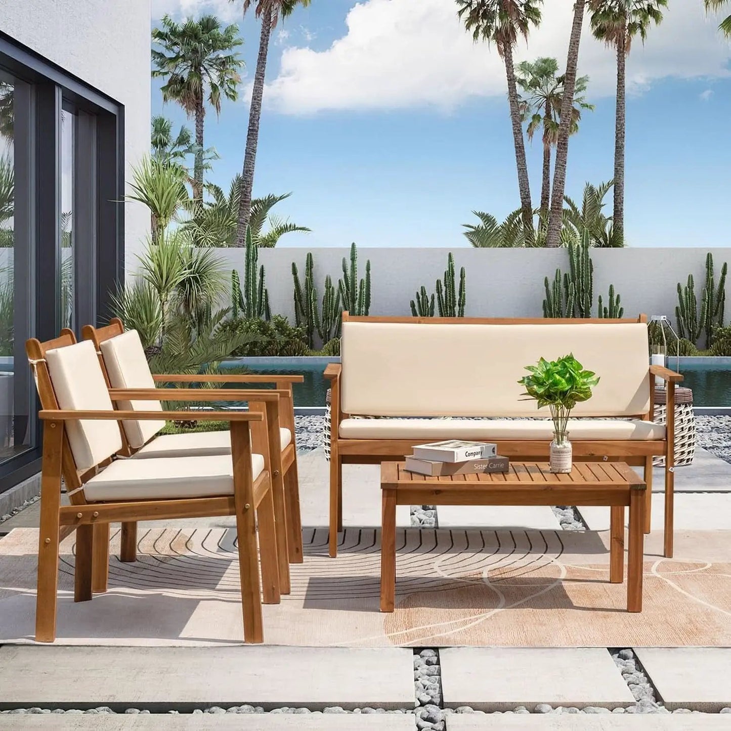 4 Piece Outdoor Bistro Sofa Set With Coffee Table White from PriceLows™