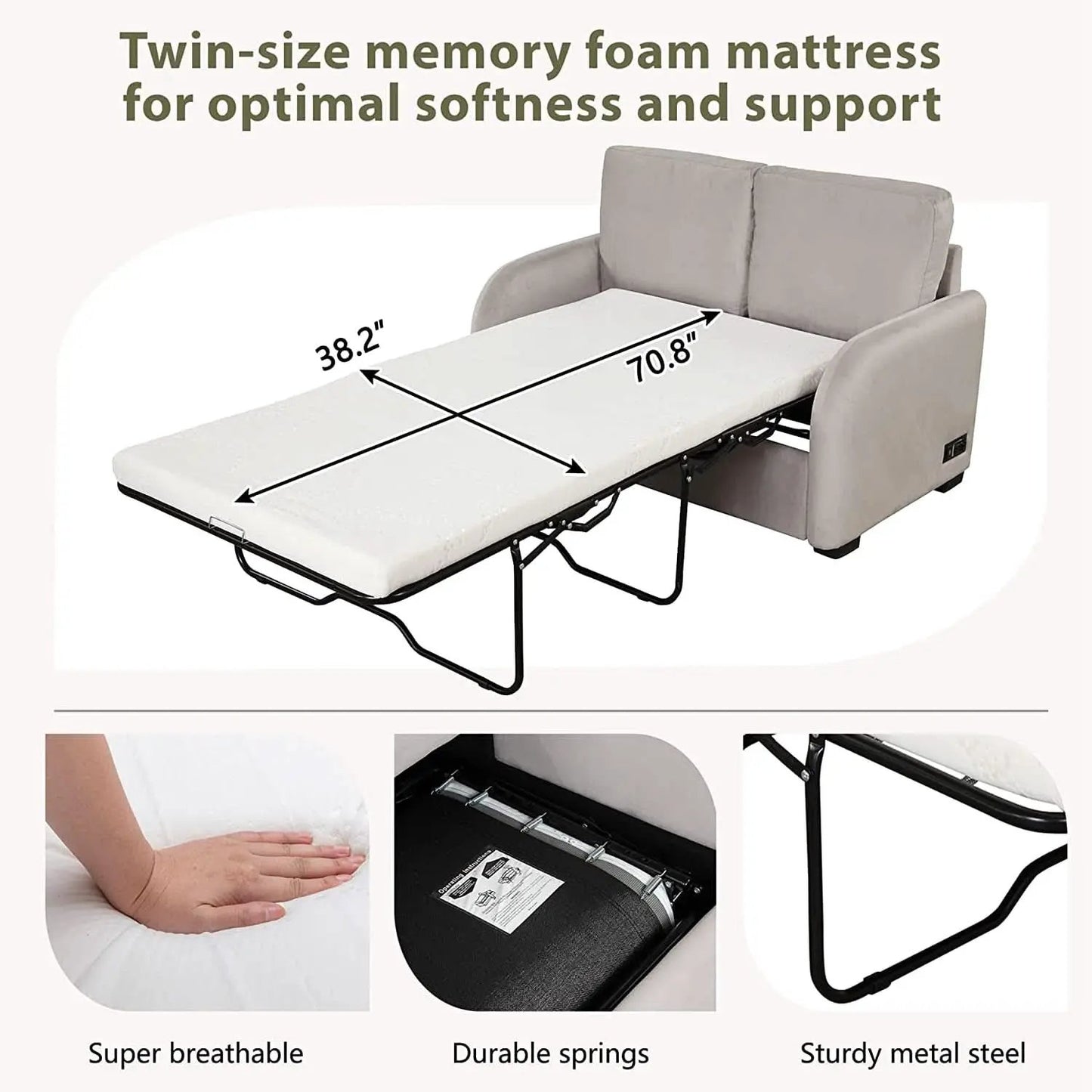 2 In 1 Velvet Sleeper Sofa With USB Port Convertible Loveseat Bed Soft Velvet Upholstery For Small Living Rooms Guests from PriceLows™