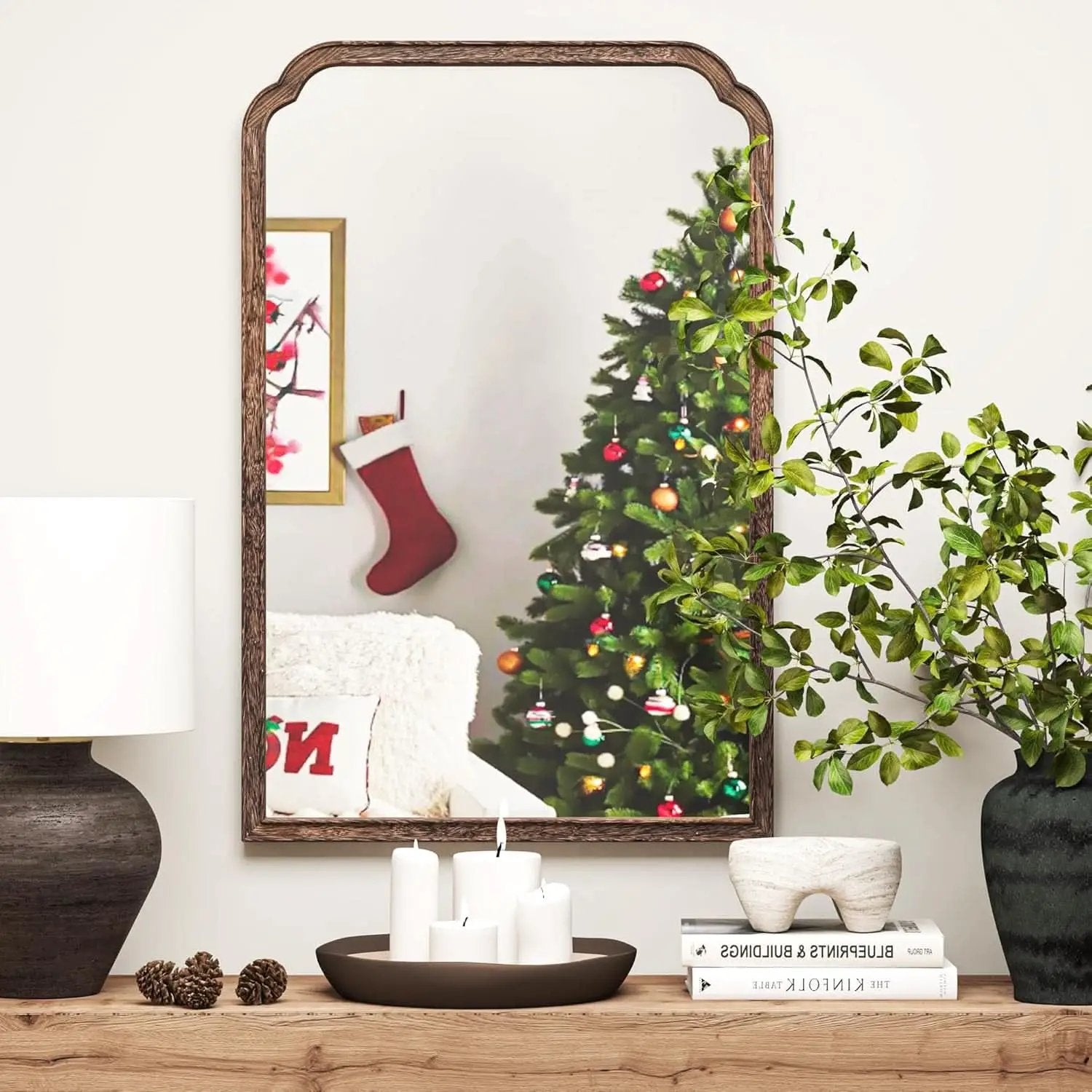 24 X 36 Solid Wood Bathroom Mirror Rustic Brown Frame For Living Room Bedroom Vanity from PriceLows™