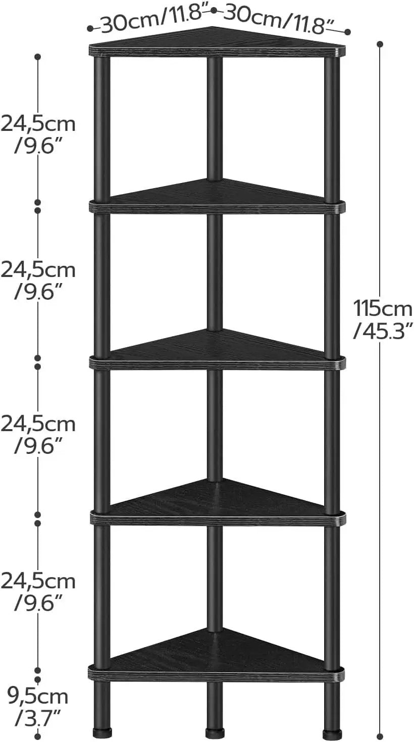 Industrial 5 Tier Corner Shelf Stand Black Metal Frame from PriceLows™