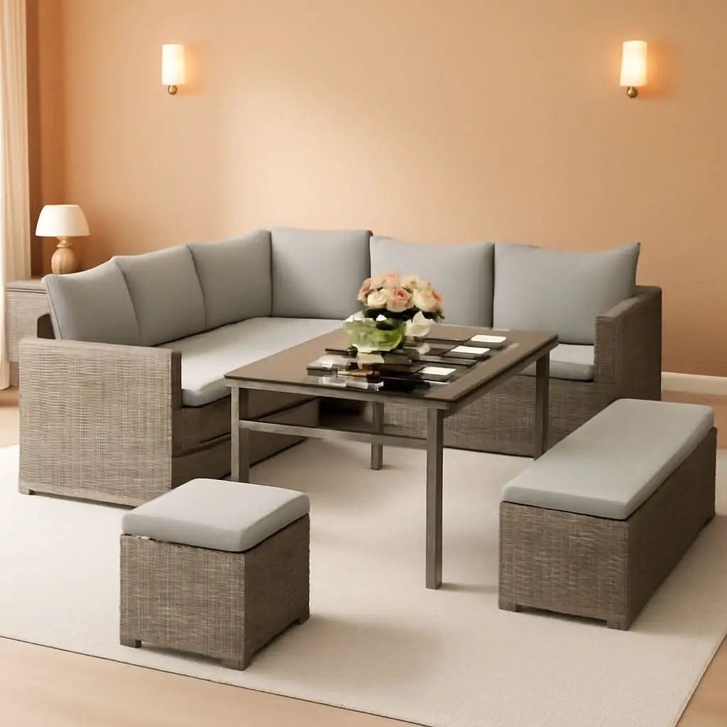 L Shaped Sectional Sofa Set With Lift Top Table Gray from PriceLows™
