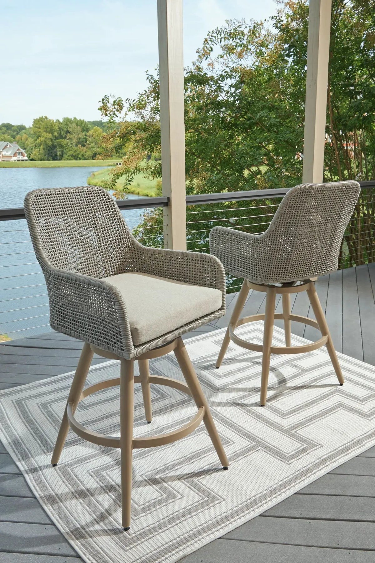 Seton Creek Barstool With Cushion (Set of 2) | 24.75 x 25 x 46 in | Polyester & Fabric | Beige / Gray