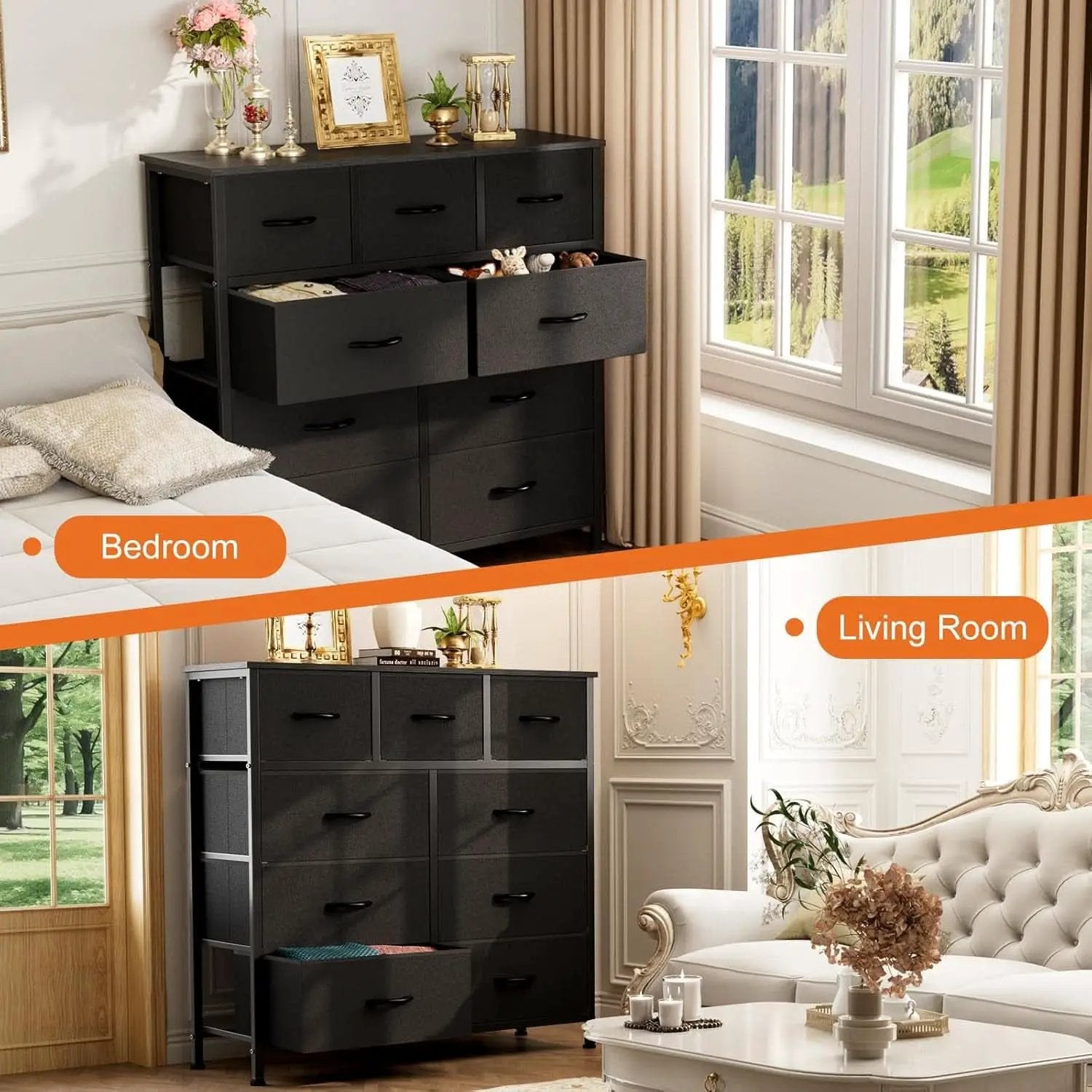 9 Drawer Black Dresser With Integrated Organization from PriceLows™