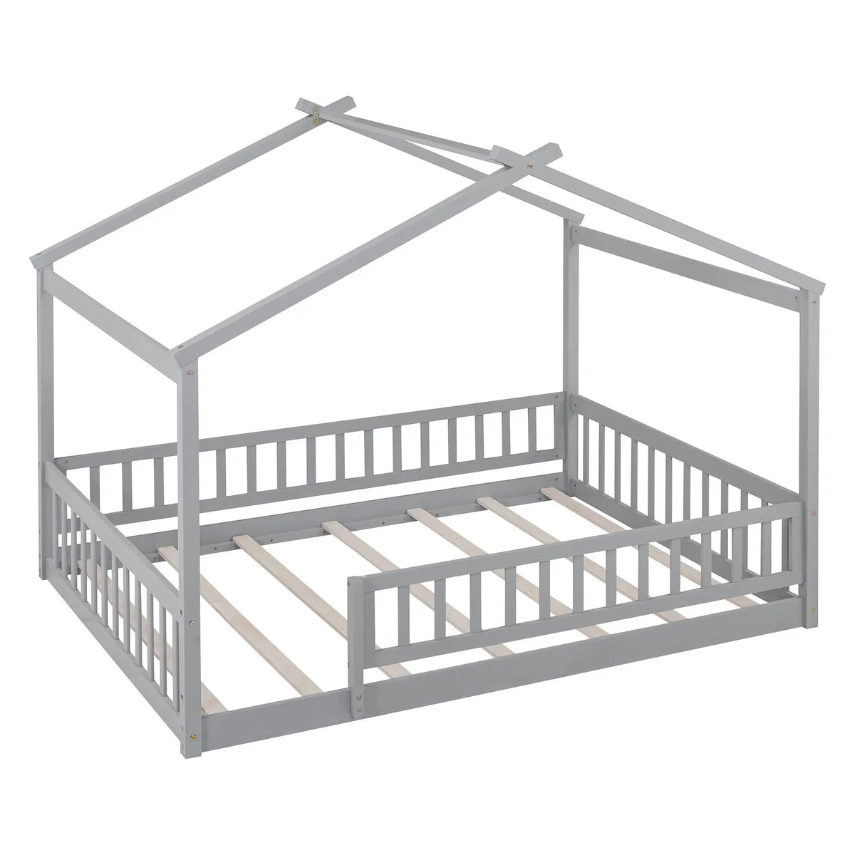 Kids Bed Frame | Playhouse Design | Roof And Fence | Toddler Size