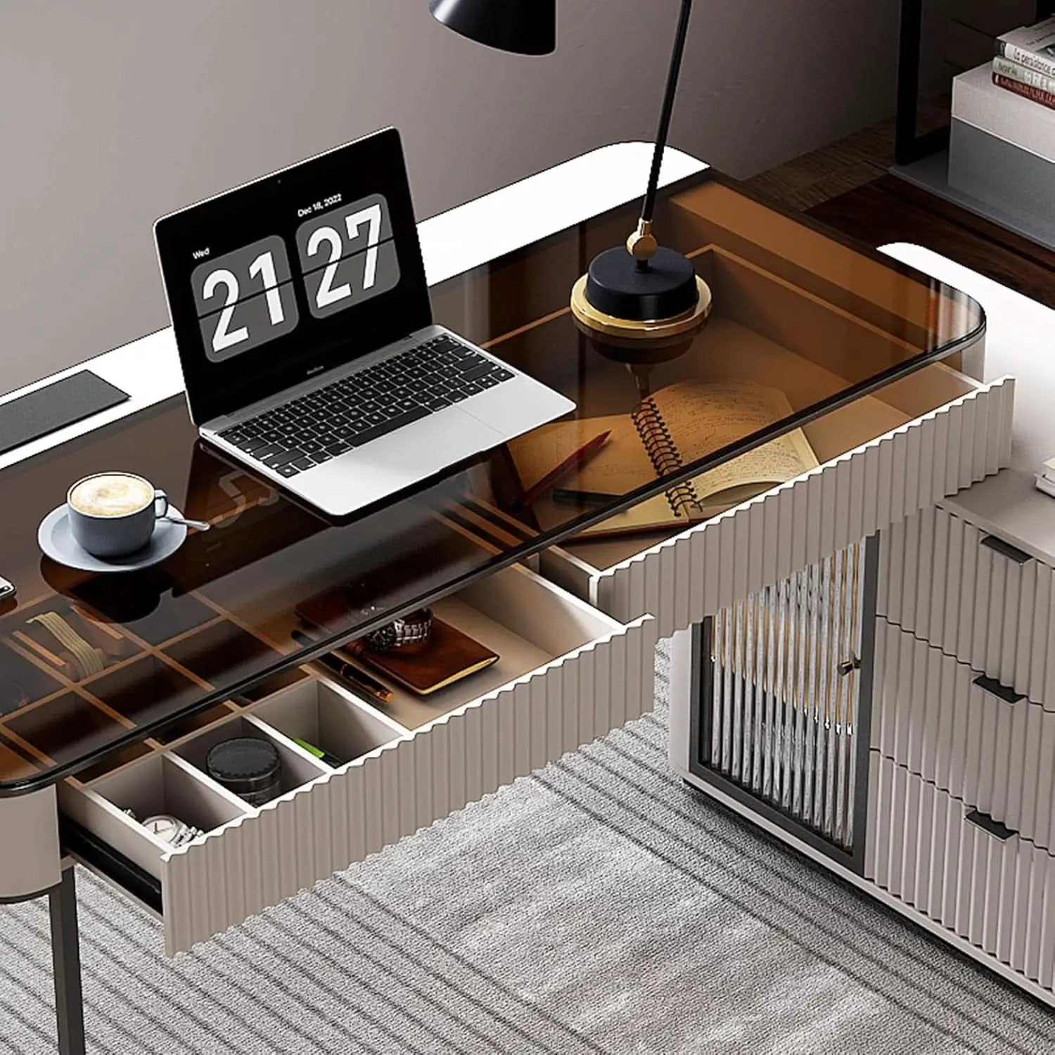 Ivory 50 Inch Office Computer Desk With Cabinet LED lights from PriceLows™