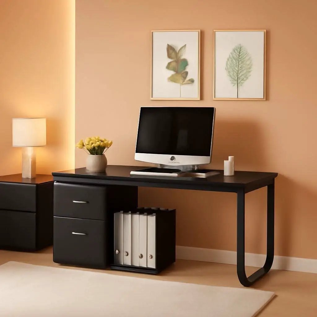 55 Inch L Shaped Computer Desk Black Storage Cabinet from PriceLows™