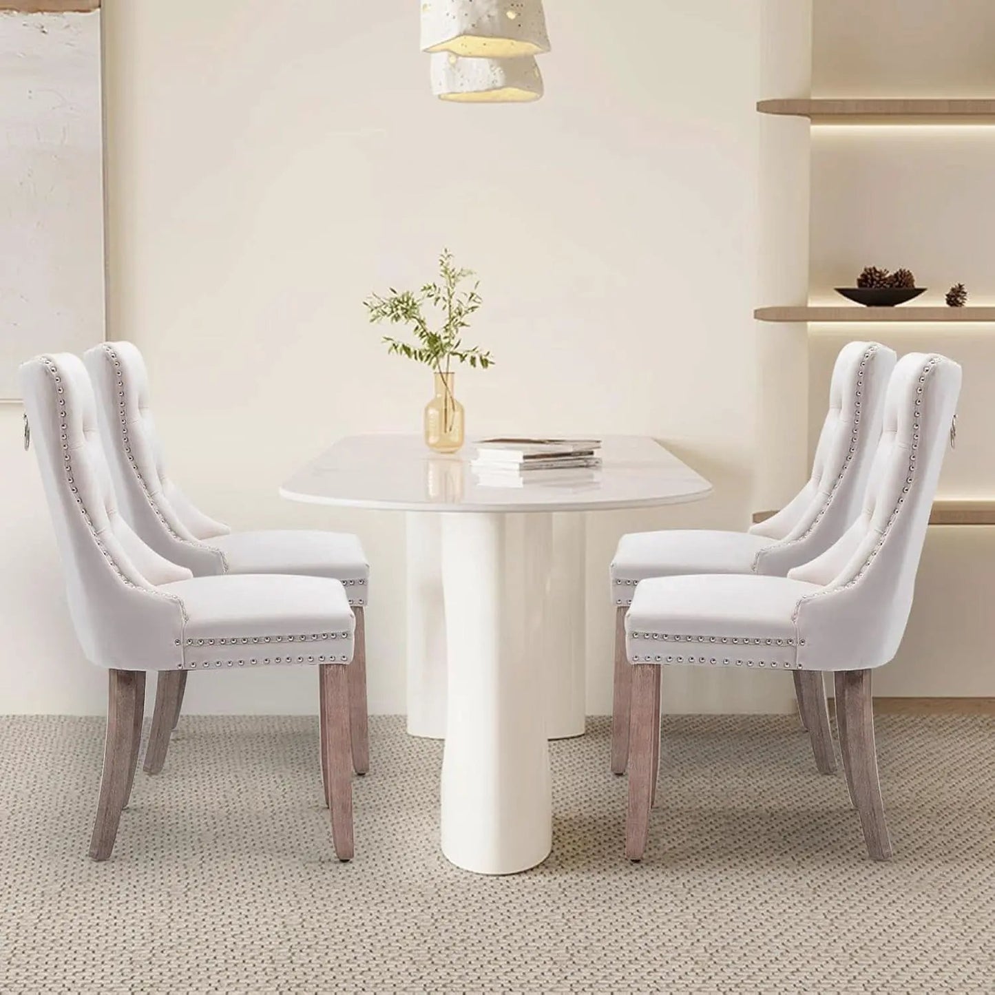 Velvet Dining Chairs Beige Nailhead Trim Set Of Four from PriceLows™