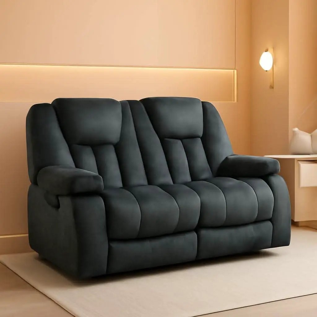 Grey Extra Wide Loveseat Recliner Sofa For Two Cup Holders from PriceLows™