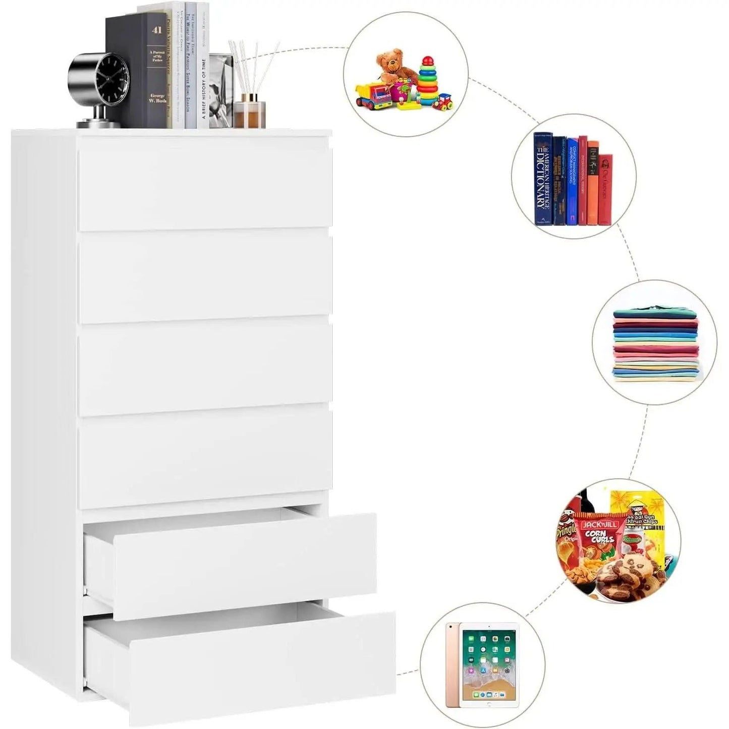 White Wooden 6 Drawer Bedroom Dresser With Sliding Rails from PriceLows™