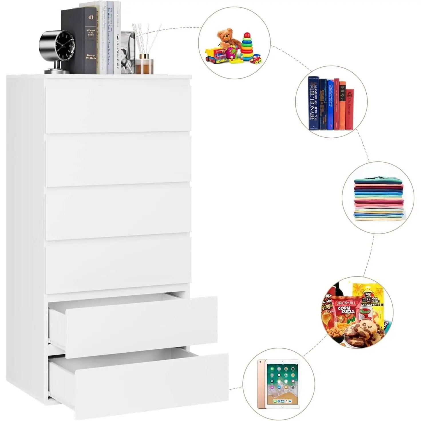 White Wooden 6 Drawer Bedroom Dresser With Sliding Rails from PriceLows™