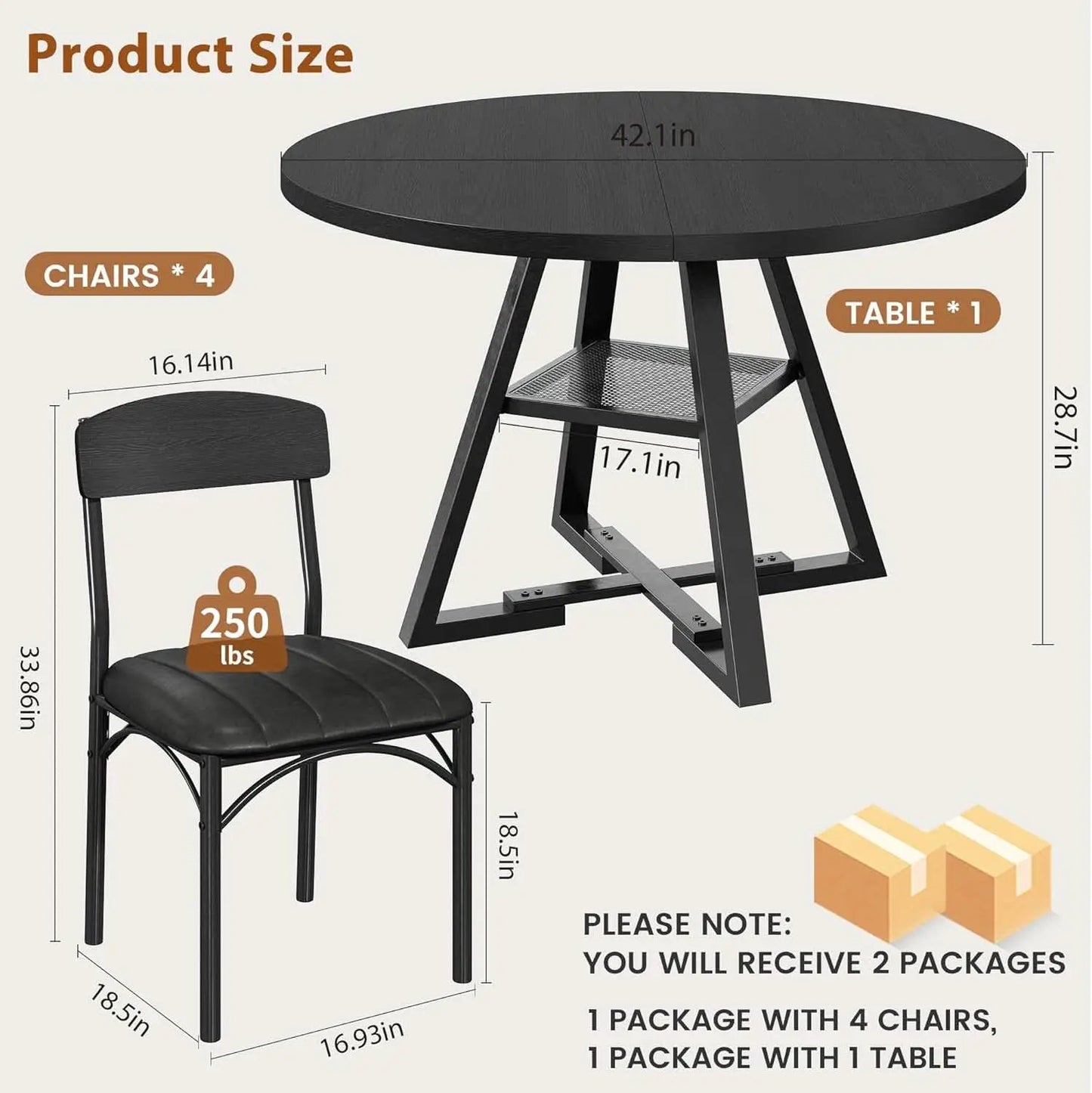 Round Circular Dining Table Set Black Diameter47Inches from PriceLows™