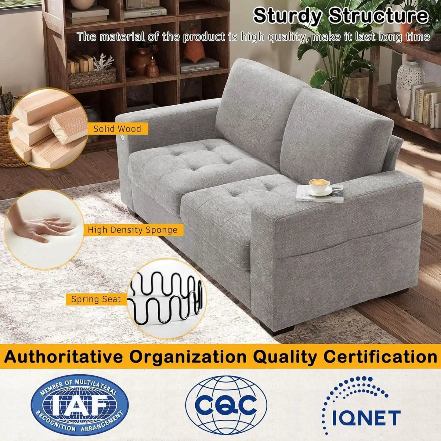 70 Inch Gray Chenille Loveseat With USB C Ports And Plush Cushions from PriceLows™