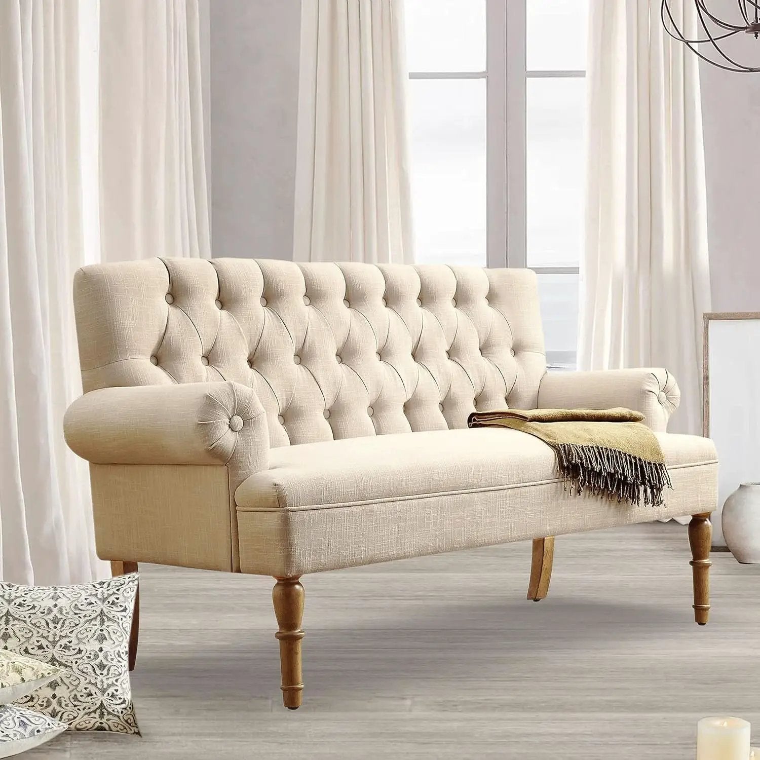 Beige Linen Loveseat Sofa With Sinuous Spring Support from PriceLows™