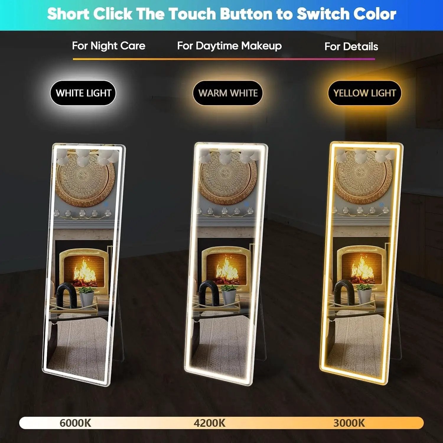 LED 20x63 Full Length Mirror With 3 Color Lights For Bedroom from PriceLows™
