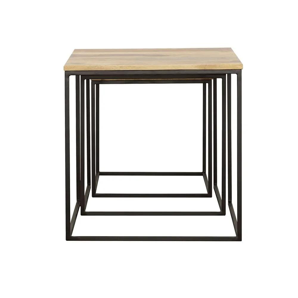 Belcourt 3-piece Square Nesting Tables Natural and | 3-Piece Set | Iron & Wood | Black