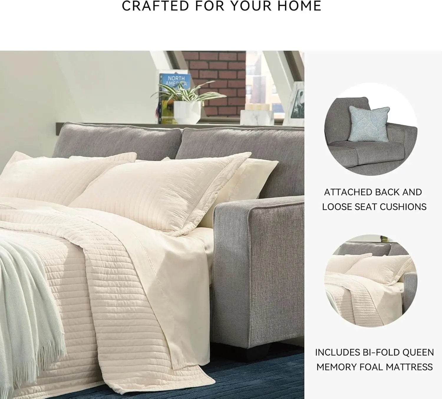 Queen Sofa Sleeper Light Gray Chenille Upholstered from PriceLows™