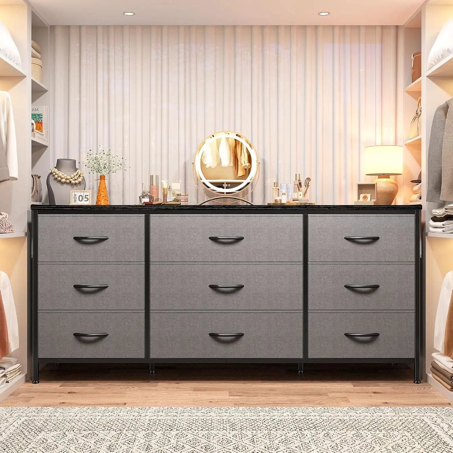 Grey TV Console With 9 Drawers For Living Room Entertainment Center from PriceLows™