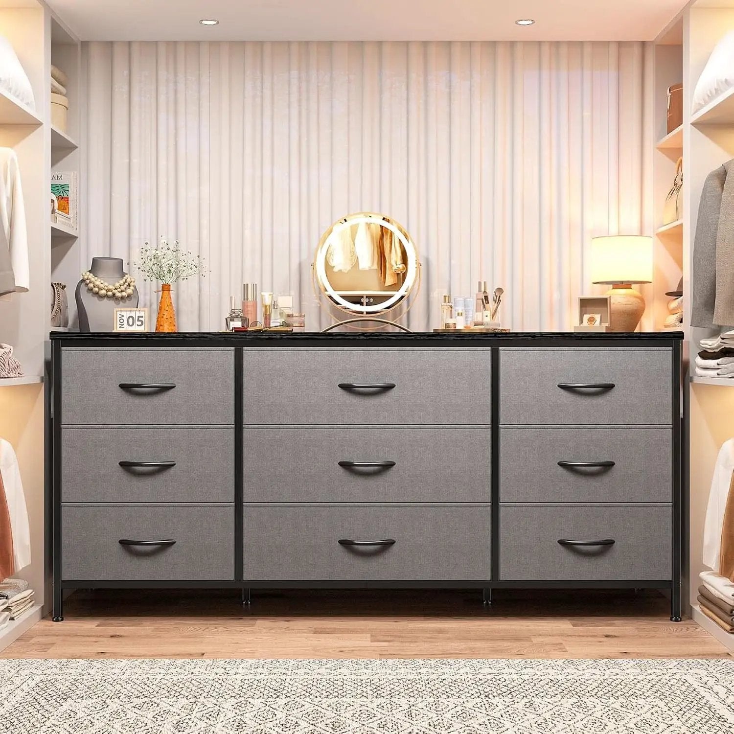 Grey TV Console With 9 Drawers For Living Room Entertainment Center from PriceLows™