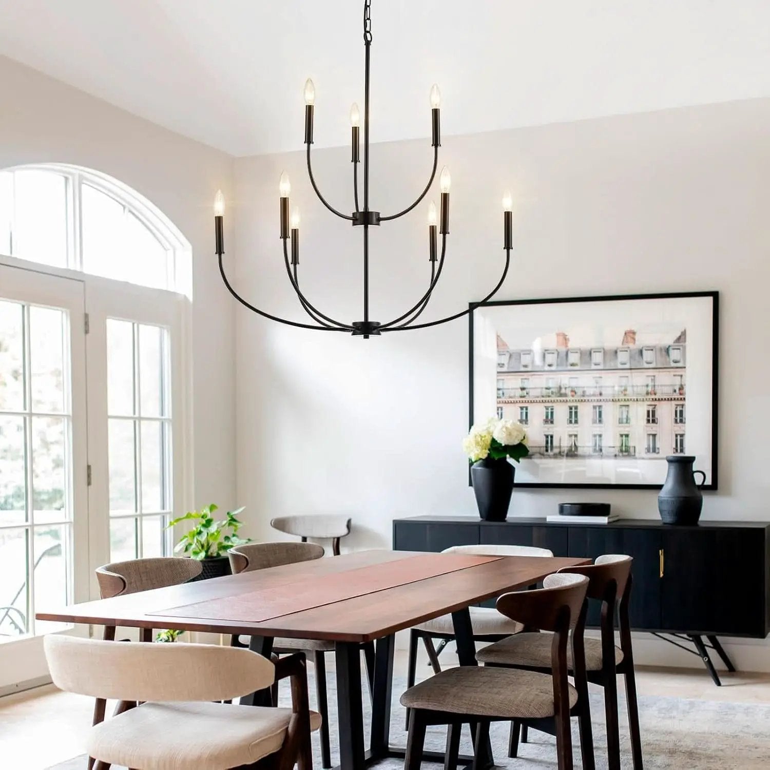 Nine Light Black Chandelier For Entryway Modern Farmhouse from PriceLows™