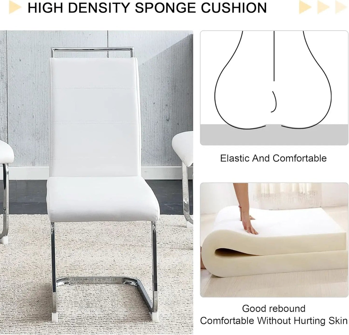 White PU Leather Dining Chair Set High Back Upholstered from PriceLows™