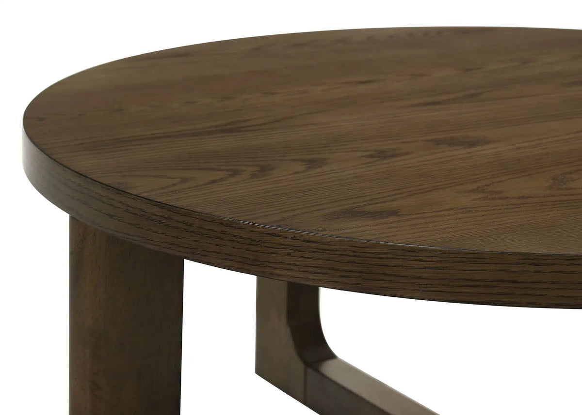 Kessler Round Sculptural Wood Coffee Table | 35.5 x 35.5 x 16.25 in | Rubberwood & Engineered Wood | Brown