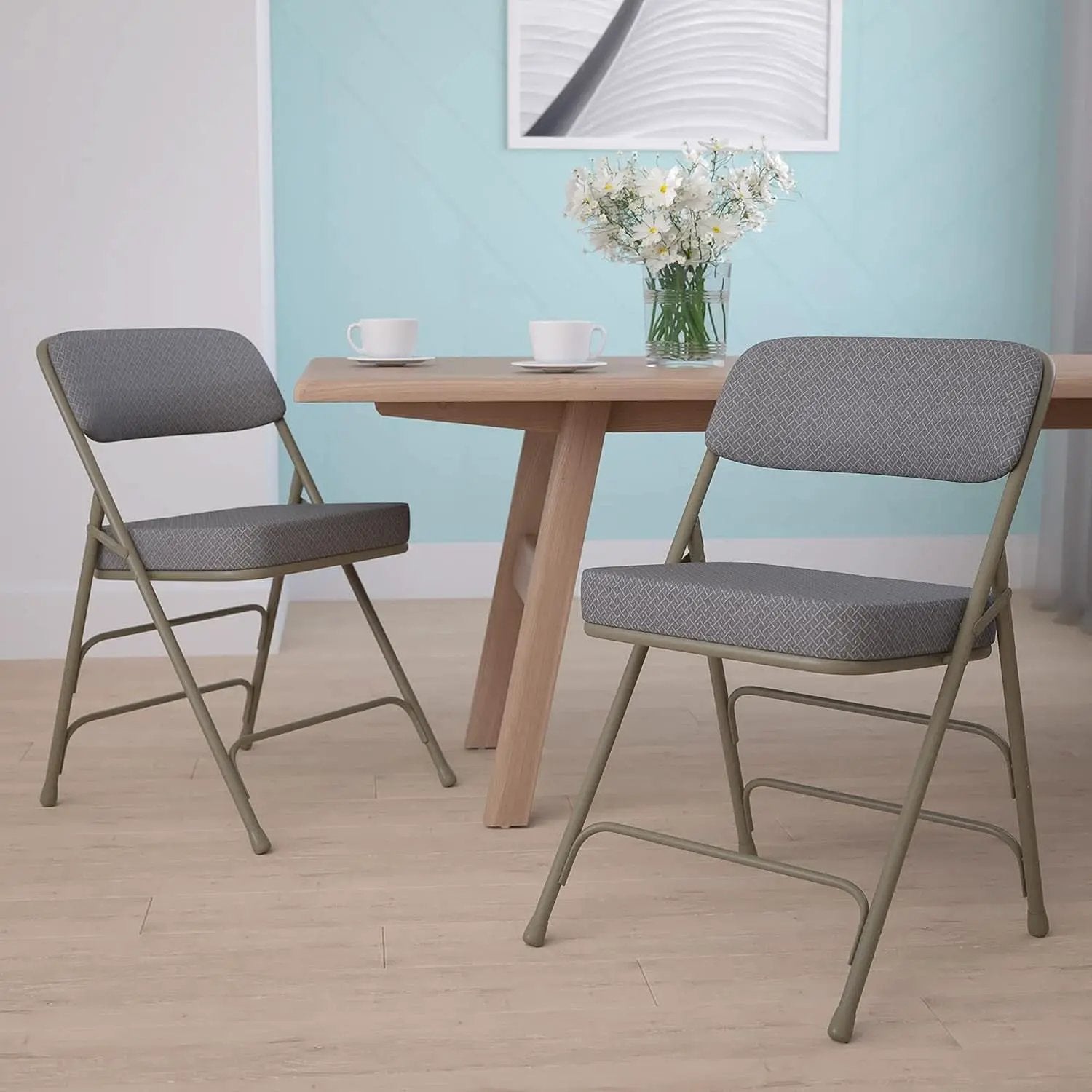 Gray Metal Folding Event Chairs With Cushioned Seats Set Of 2 from PriceLows™