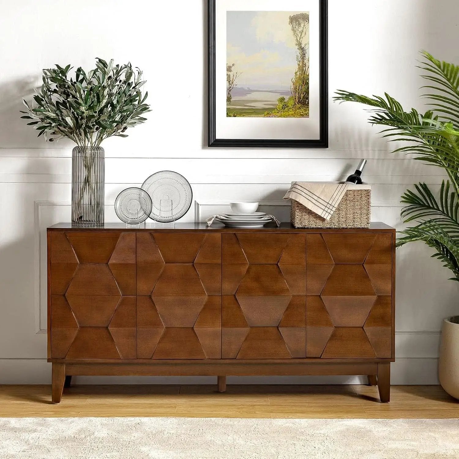Walnut Mid Century Sideboard Buffet With Solid Wood Legs from PriceLows™