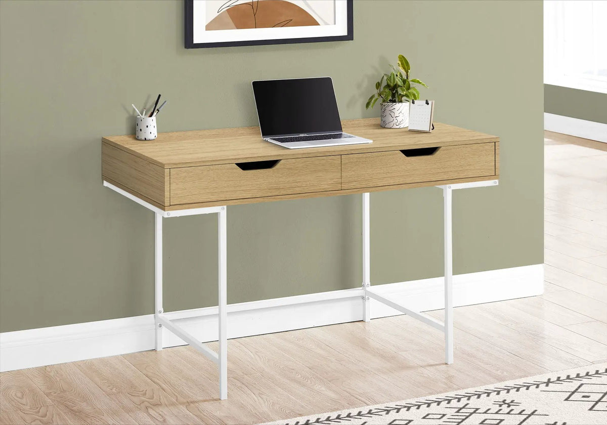 Marble Look Computer Desk | Two Wide Handle Drawers | Contemporary Modern Design | 47.25 Inch Length