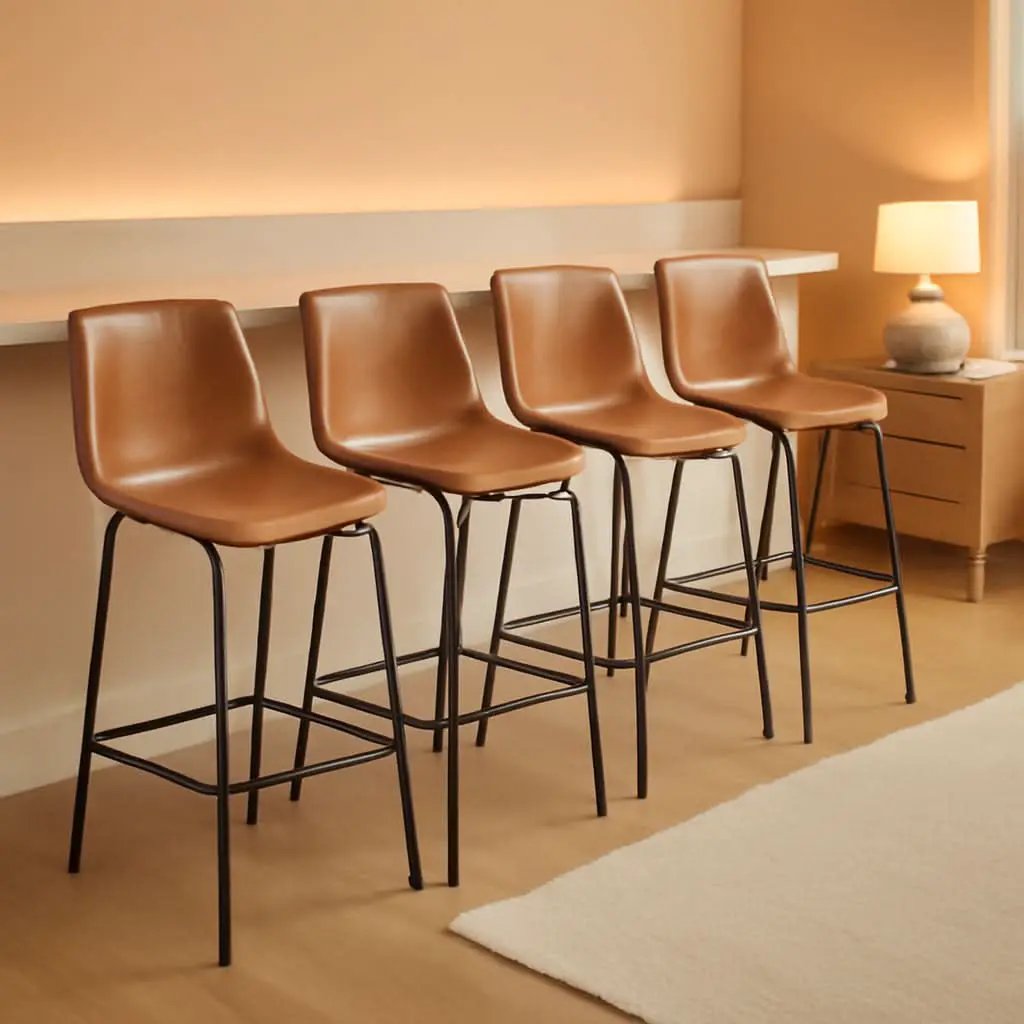 Bar Stools Set Of 4 26 Inch Brown PU Leather Counter Height from PriceLows™