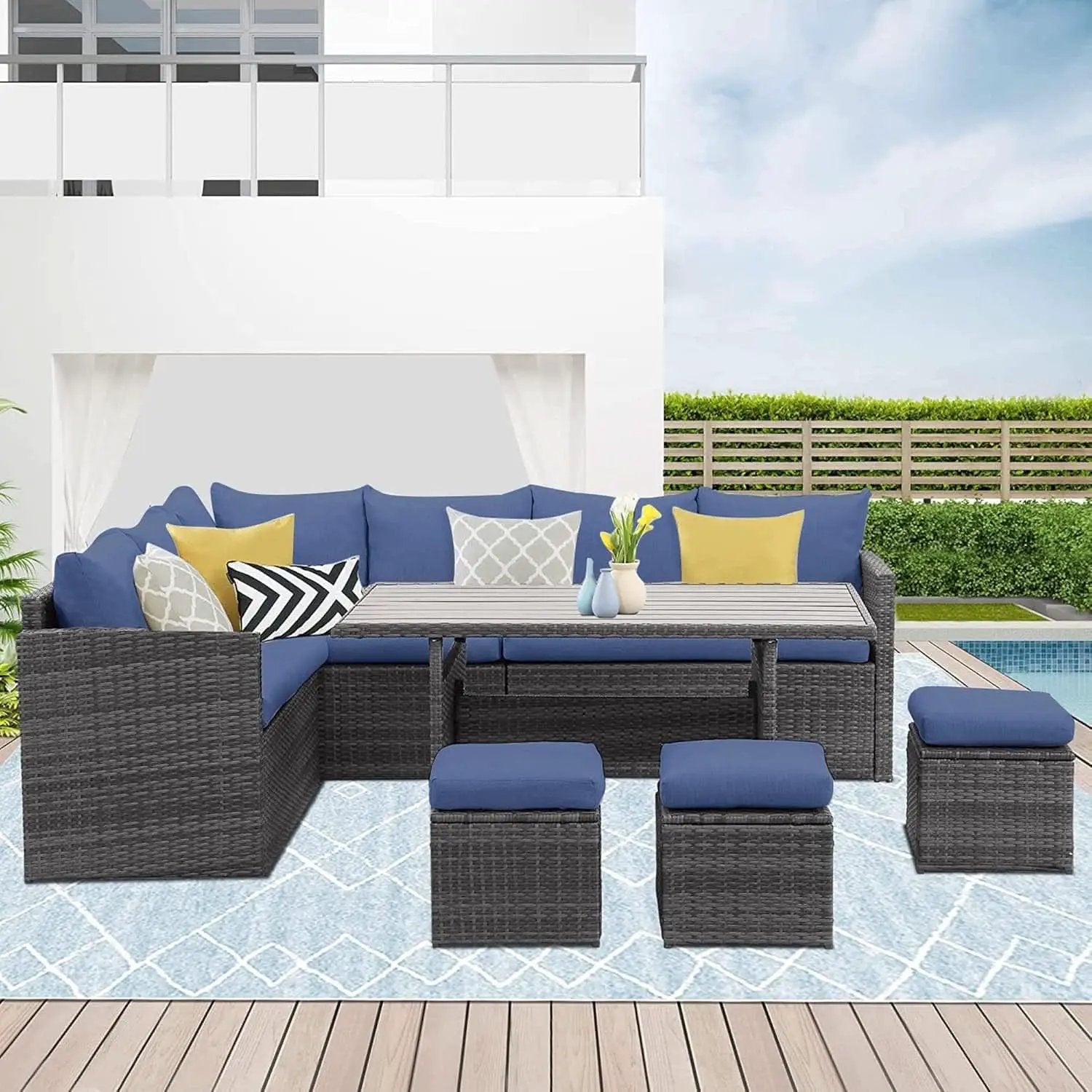 Blue 7 Piece Outdoor Patio Furniture Set With Table Chairs from PriceLows™