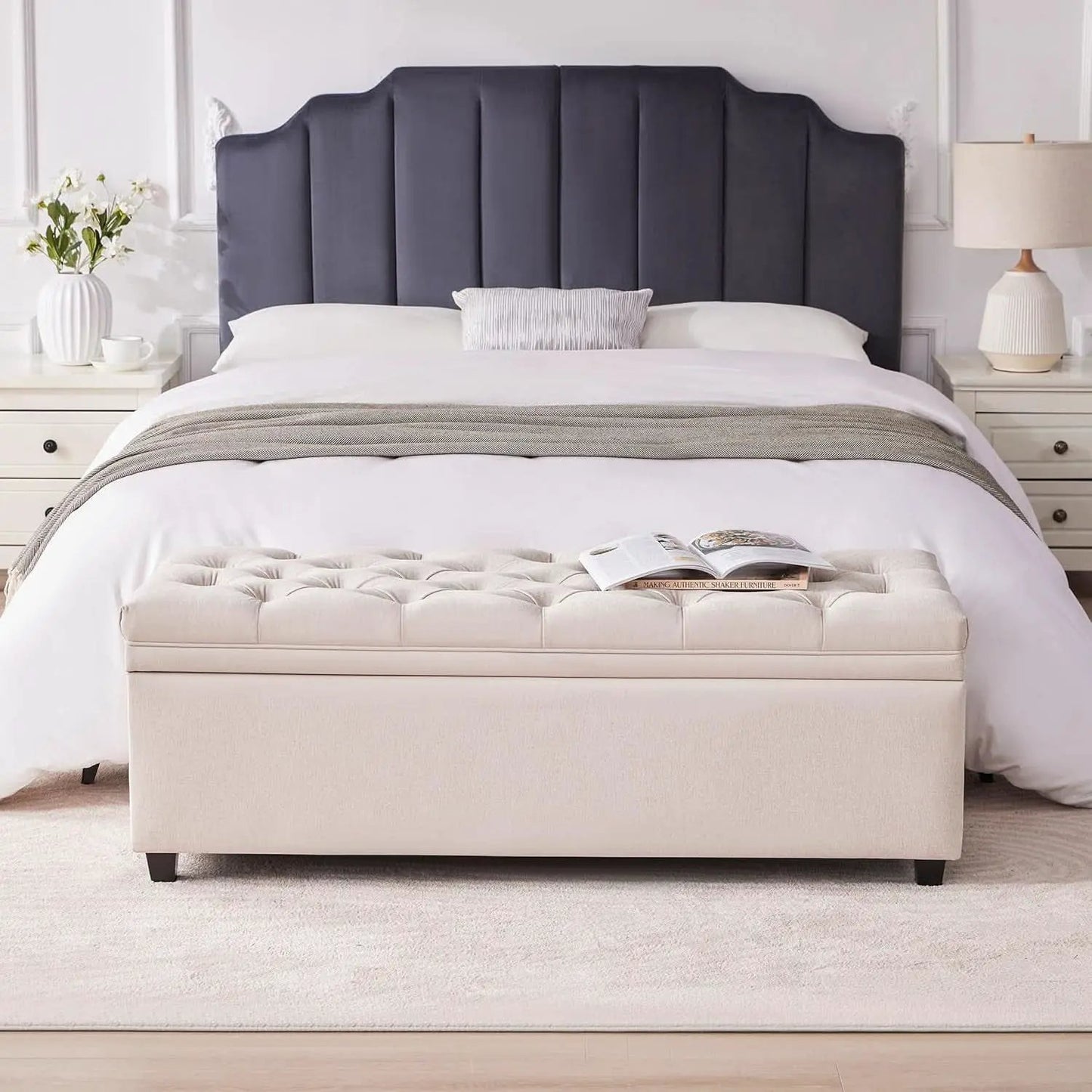 50 Inch Beige Tufted Storage Ottoman Bench Upholstered from PriceLows™