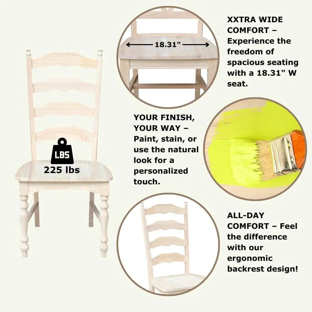 Set Of 2 Maine Ladderback Dining Chairs Unfinished Parawood from PriceLows™